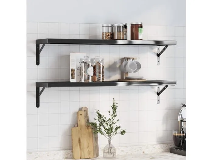 Wandregale 2 Stk. 100x23,5x3 cm Schwarz Edelstahl