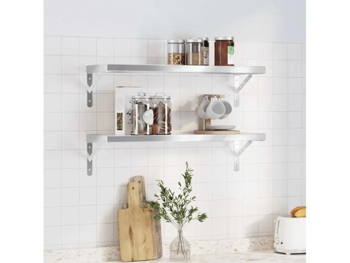 Wandregale 2 Stk. 75x23,5x3 cm Silbern Edelstahl