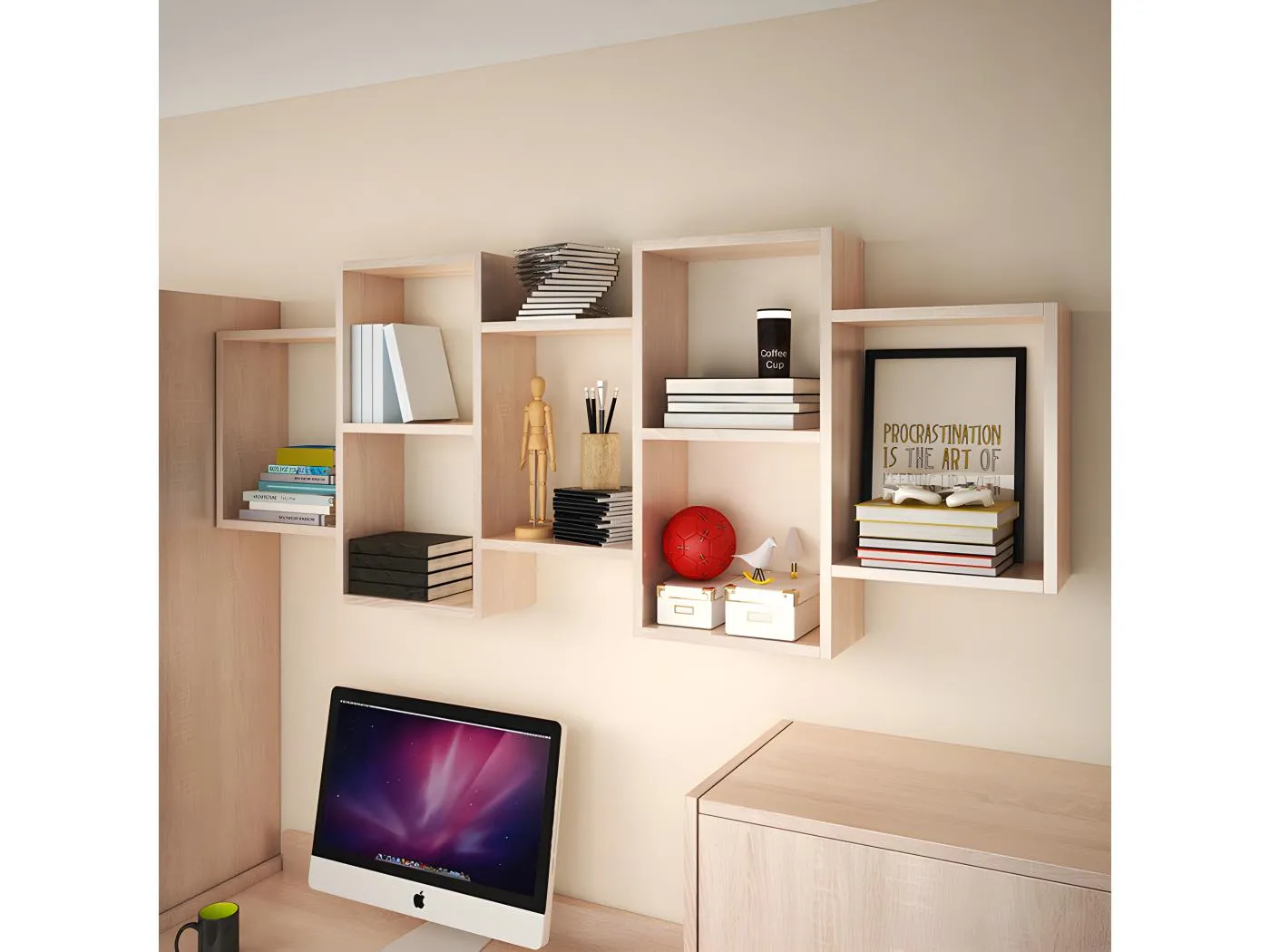 Wandregal mit 7 Fächern- Sonoma Eiche hell - KASSI