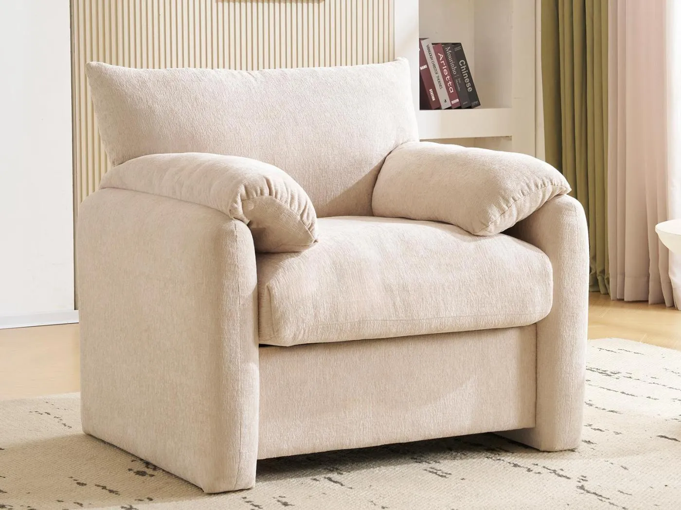 Einzelner Chenille-Sessel – Beige