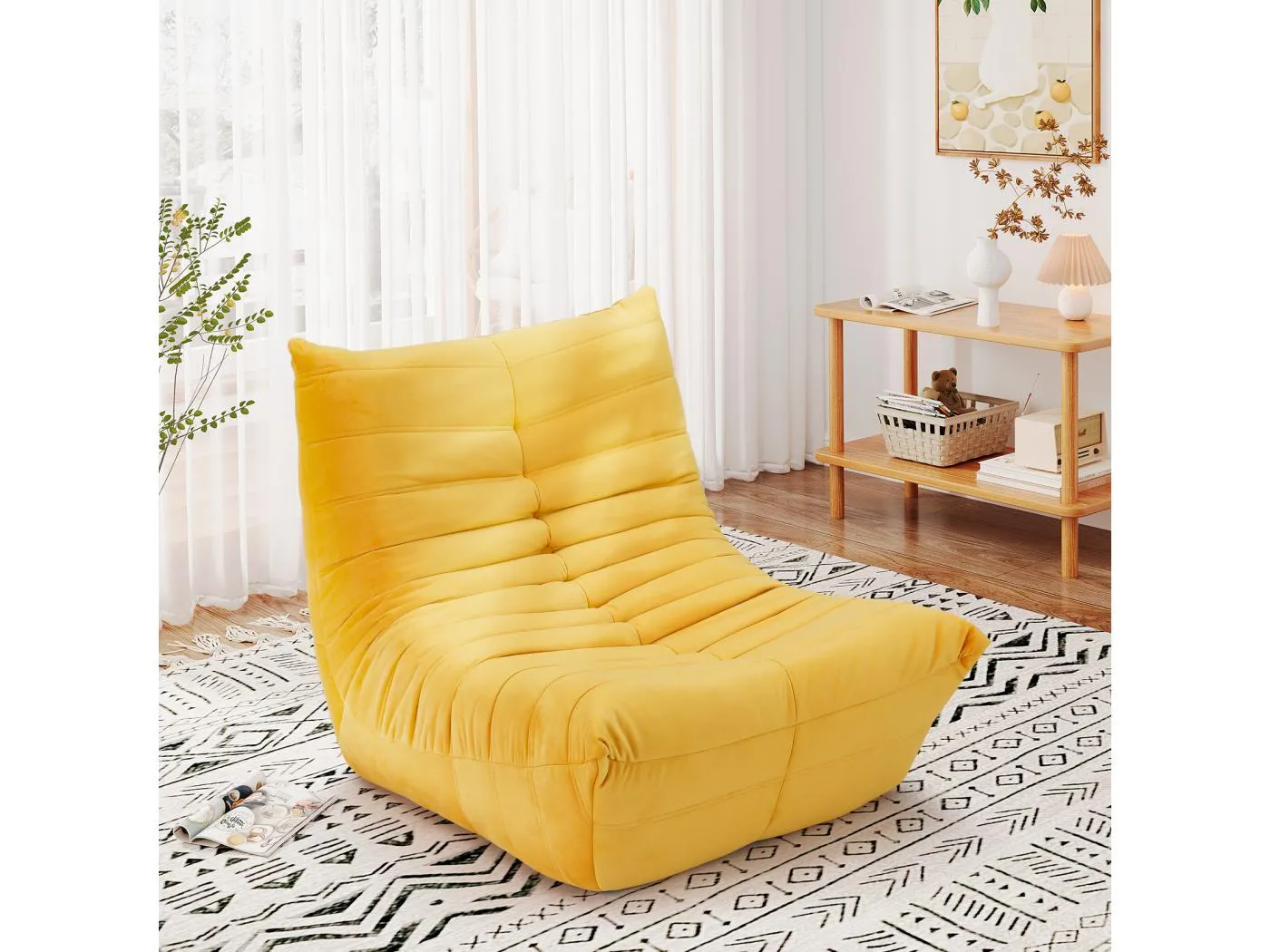 Starken Stuhl im gelben Raupe Stoff - tiefes 62 cm Sitz - 80x85x84cm