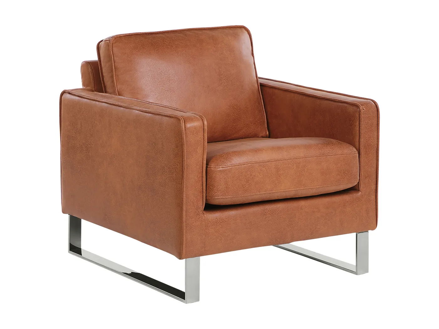 Retro Sessel Polsterbezug Lederoptik Füße aus Edelstahl goldbraun Vind