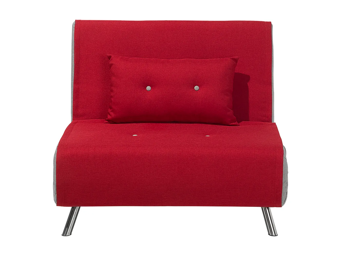 1-Sitzer Schlafsofa Stoff rot mit hohen Edelstahlbeinen Kissen modern Farris