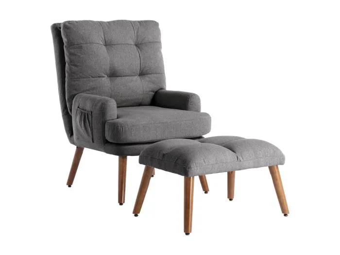 Sessel mit grauem Stoffhocker - 5-fach verstellbare Rückenlehne - max. Belastung 90 kg - 65x50x96.5 cm