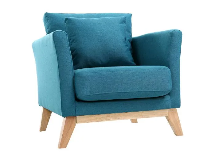 Abnehmbarer skandinavischer Sessel aus Entenblauem Stoff und hellem Holz OSLO
