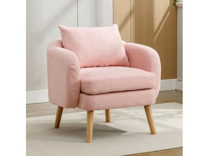 Sessel aus Bouclé-Stoff - mit Kissen - Massivholzfüße - max. Belastung 150kg - 71x72x71cm - Rosa