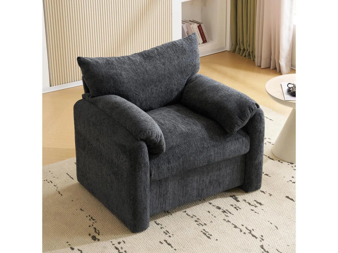 1-Sitzer-Sofa mit weichen Armlehnen, grauer Chenille-Stoff – für Wohnzimmer, Schlafzimmer oder Leseecke