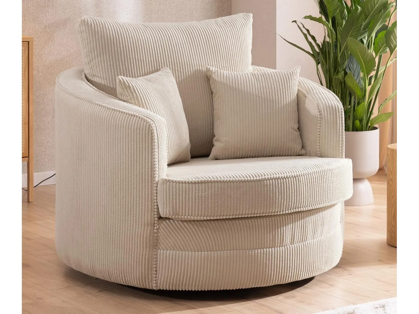 Ted - Drehsessel Love Seat XXL 360 Grad drehbar aus Beige Cord-Stoff