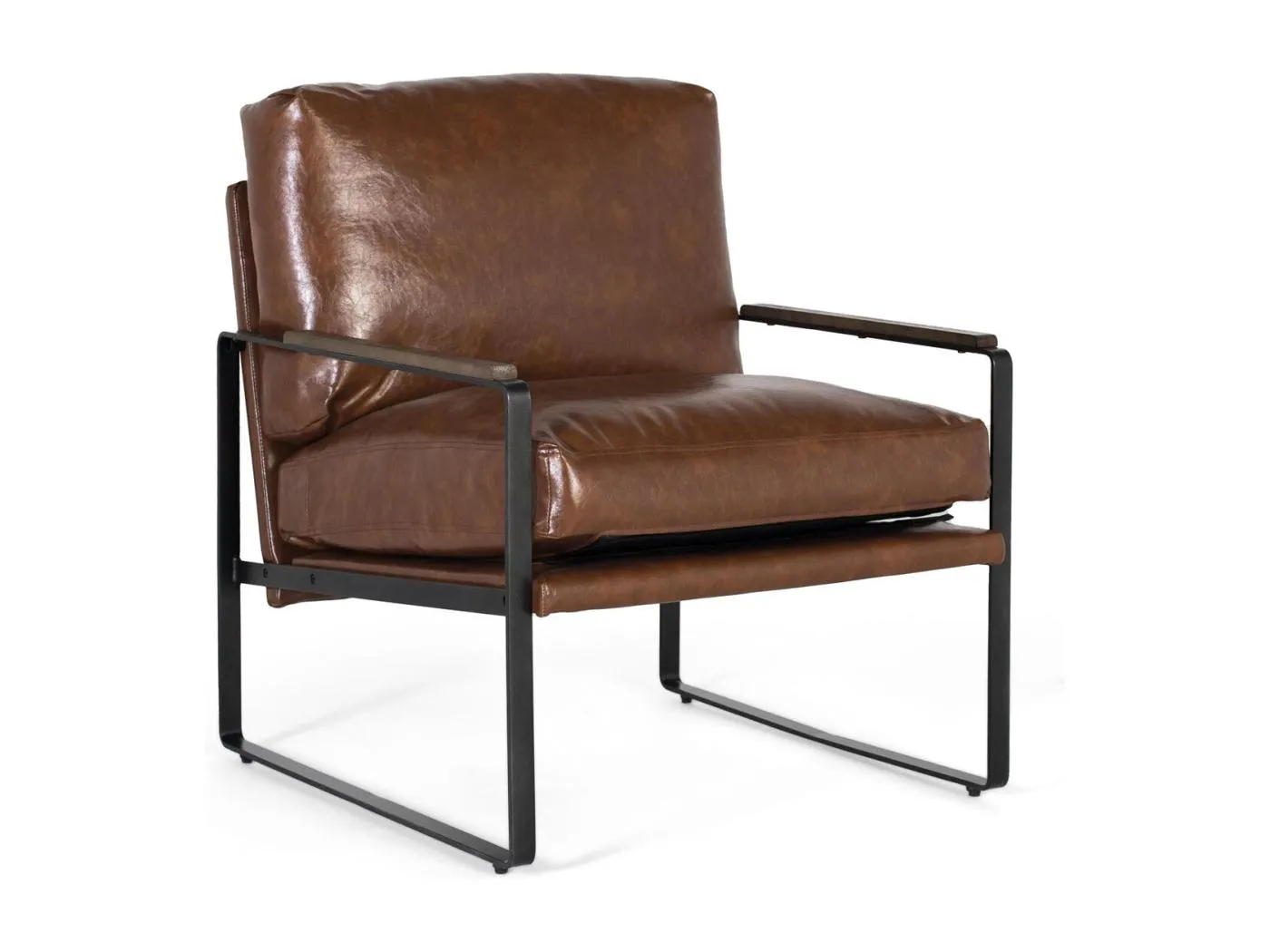Sessel aus schwarzem Eisen und gealtertem braunem Kunstleder
