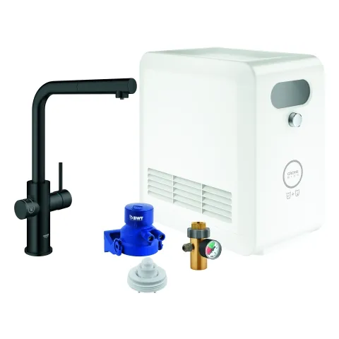 L-Auslauf Set Blue Professional 31326_2, mit Blue Einhand-Spültischbatterie mit Filterfunktion, Einlochmontage, Kühler/Karbonisator, Bluetooth 4.0, WIFI Datenkommunikation, herausziehbarer Mousseurauslauf, chrom