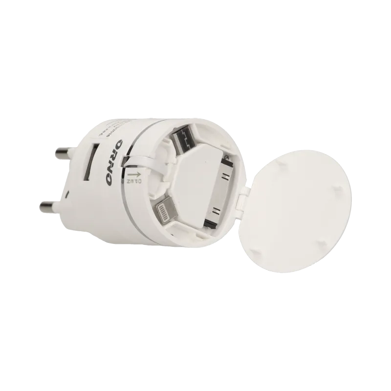 3-in-1-USB-Netzladegerät mit automatisch einziehbarem 75-cm-Kabel, 3 Stecker (Micro USB, USB-C, Apple 8-pin) Orno OR-AE-1389
