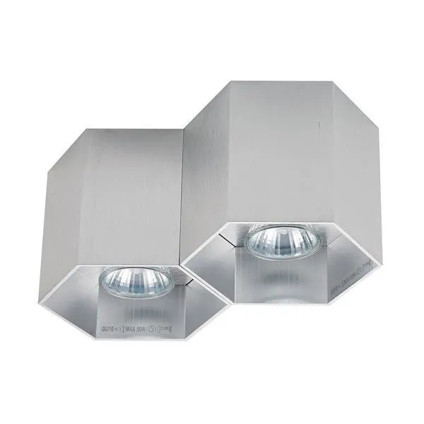 Deckenleuchte Spot Sechseck silber 2x GU10 10cm Aluminium Zuma Line Polygon Cl2 20036-AL