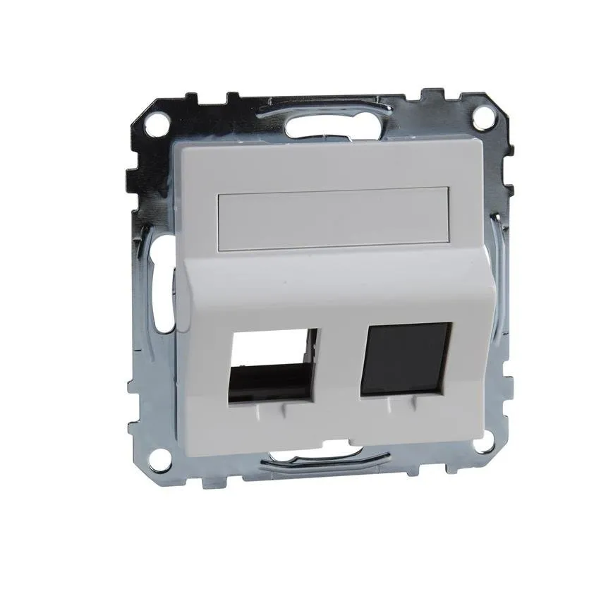Doppel-Ausgang Schriftfeld und Staubschutzkappe für Netzwerkdose RJ45 aktivweiß System M Schneider Merten MTN4568-0325/SCH