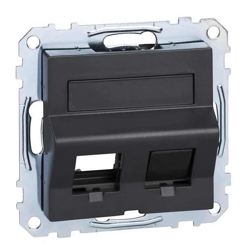 Doppel-Ausgang Schriftfeld und Staubschutzkappe für Netzwerkdose RJ45 anthrazit System M Schneider Merten MTN4568-0414/SCH