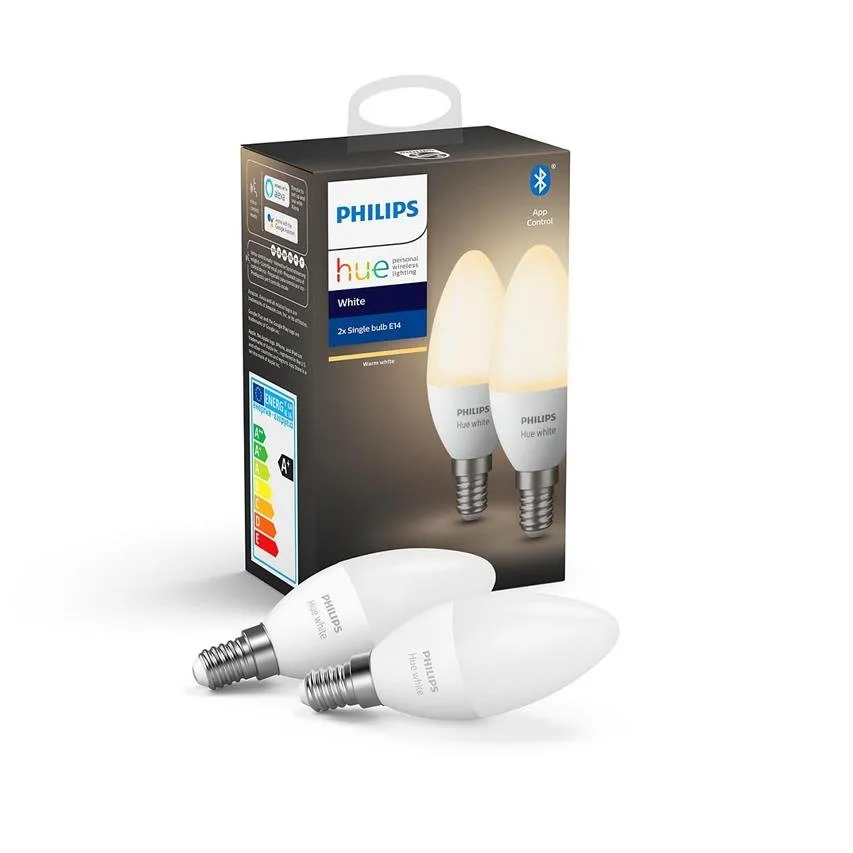 Philips Hue Satz 2x White Leuchtmittel LED E14 5,5W 2700K 470lm Kerze Bluetooth Zigbee