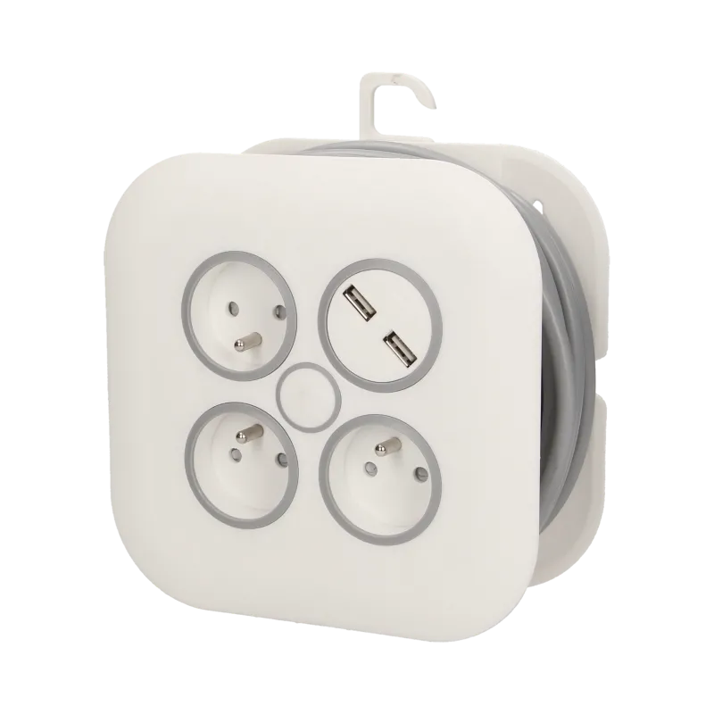 Spiralkabel, 3 Steckdosen 2P+Z, Flachstecker, USB-Ladegerät, Polyvinyl H05VV-F 3x1mm2 - 7m Orno OR-AE-1376