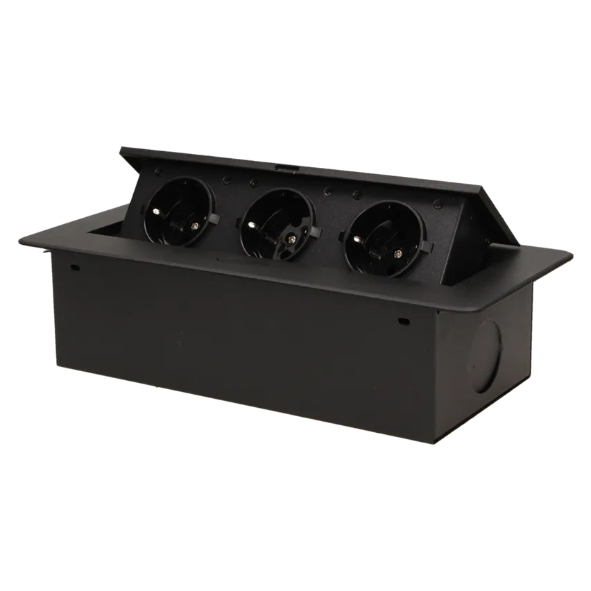 Versenkbare Einbau-Tischsteckdose mit flacher Fräskante 3x2P+Z silber Variante OR-AE-1336/B(GS) Orno