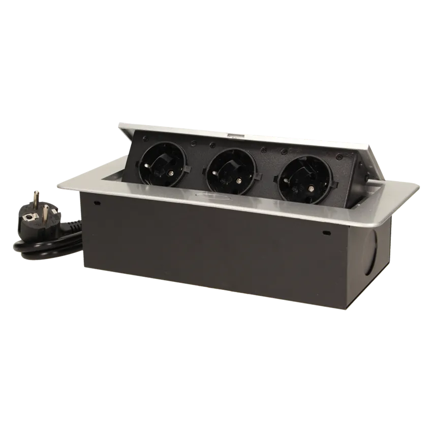 Versenkbare Einbau-Tischsteckdose mit flacher Fräskante und 15 m Kabel 3x2P+Z OR-AE-1337/G(GS) Orno