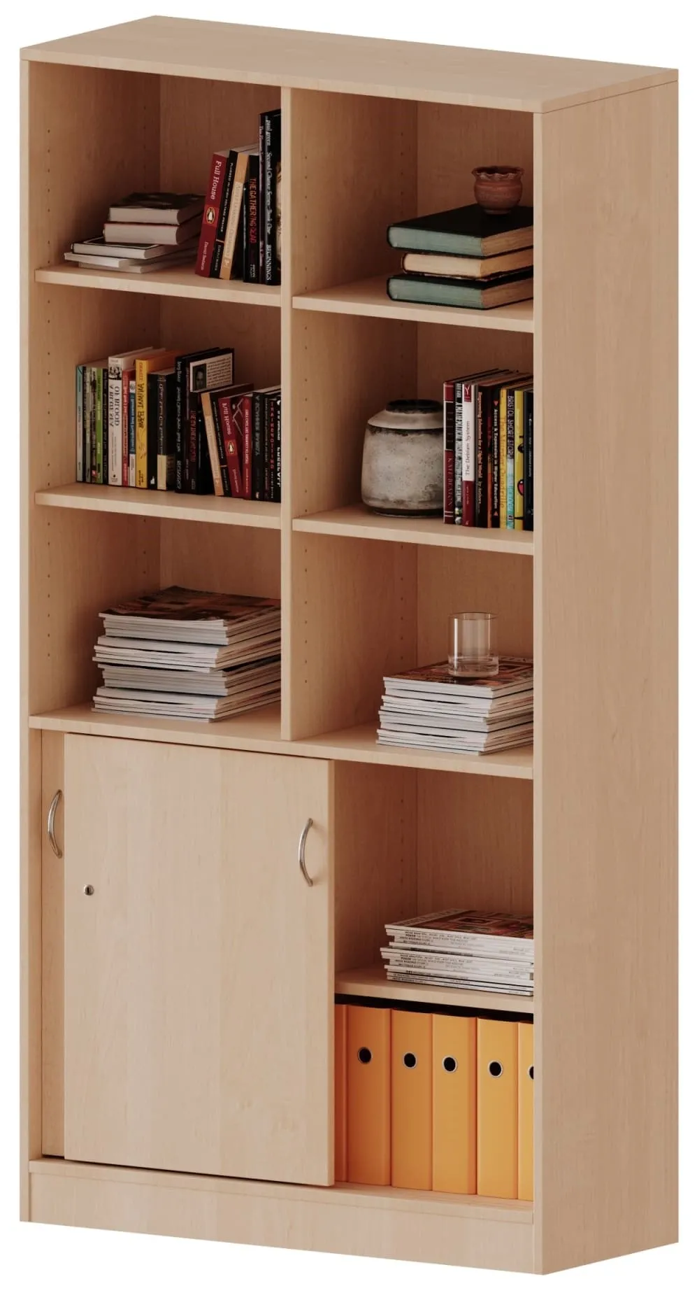 Kombischrank mit 5 Ordnerhöhen davon 2 mit Holzschiebetür, Höhe 190 cm - EVO180 Serie