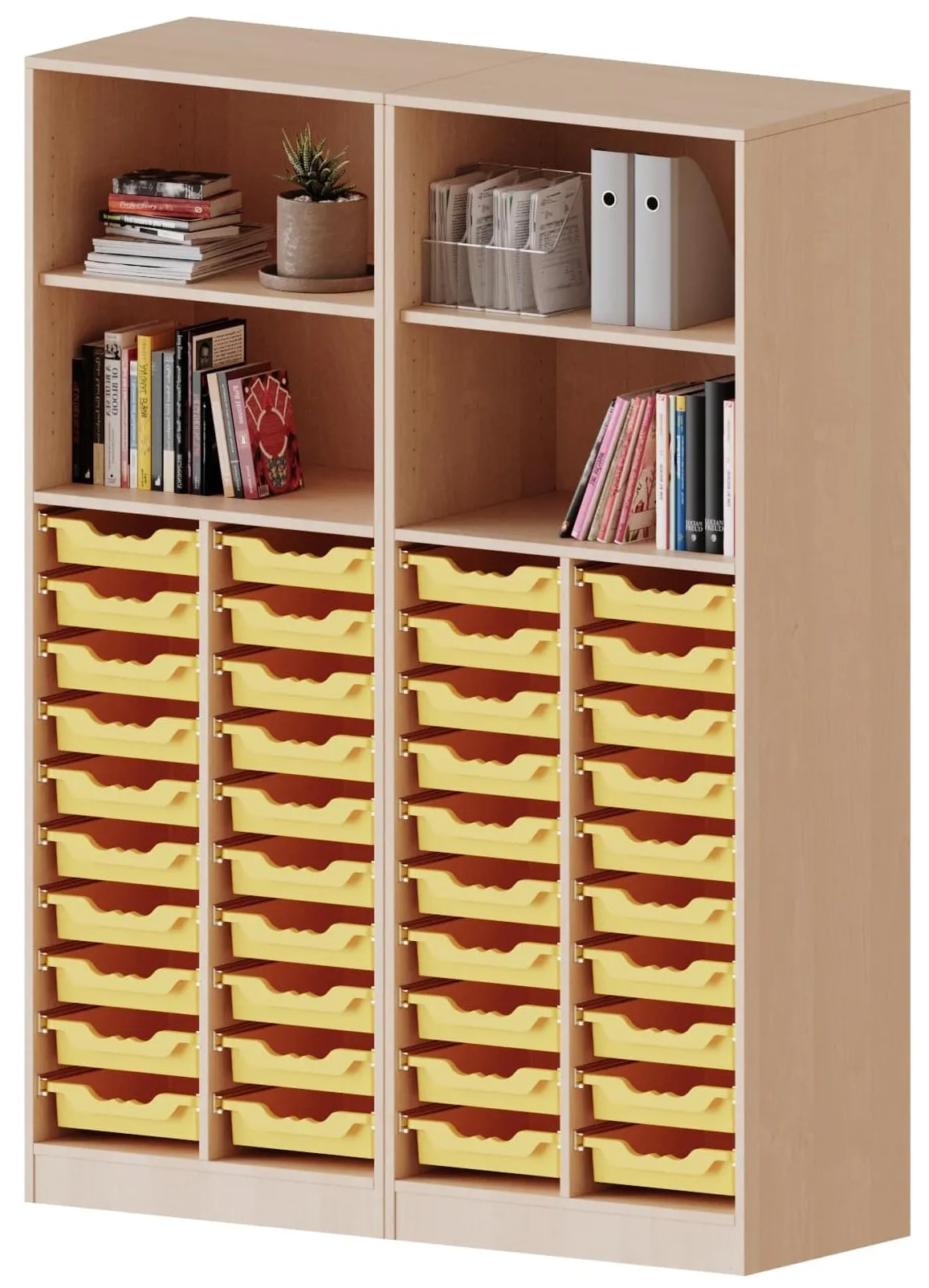 Regal mit 40 flachen ErgoTray Boxen und 4 oder 8 Fächern, B/H 140,6 x 190 cm - EVO180 Serie