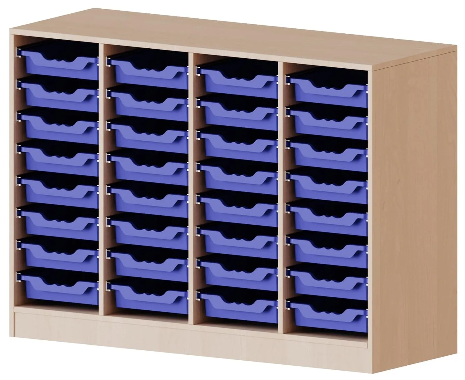 Regal vierreihig mit 32 flachen ErgoTray Boxen, B/H 138,7 x 100 cm - EVO180 Serie