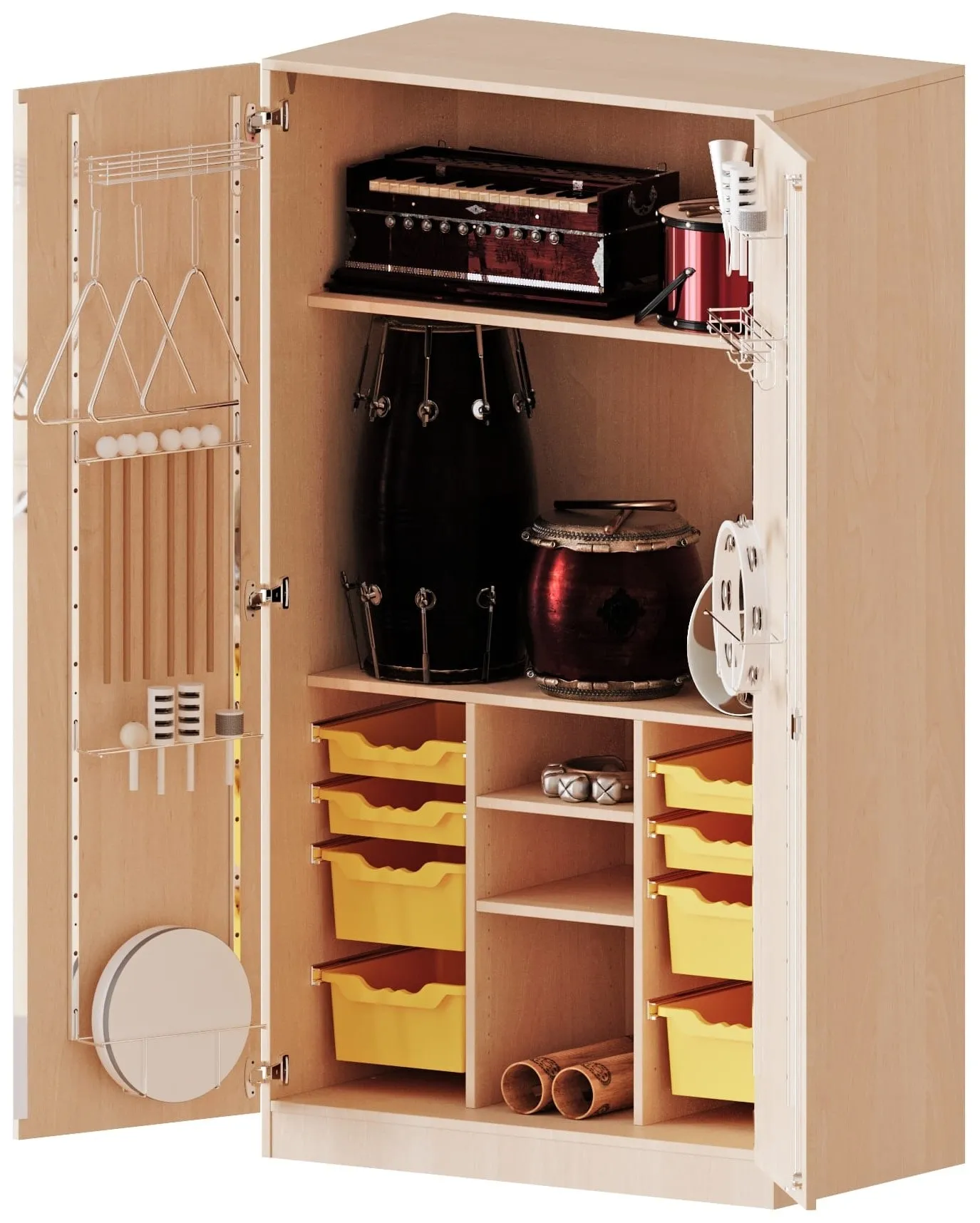 Musikschrank mit 8 ErgoTray Boxen und 3 Einlegeböden, B/H/T 104,5 x 190 x 60 cm - EVO180 Serie