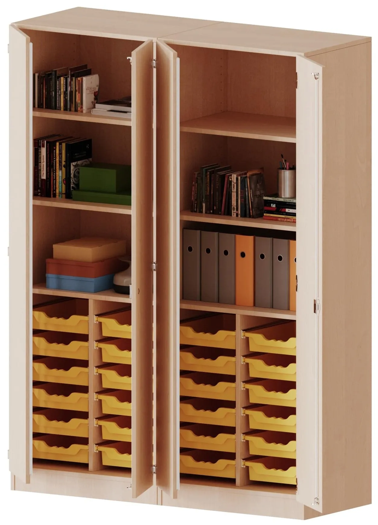 Schrank mit 24 flachen ErgoTray Boxen und 6 oder 12 Fächern, Breite 140,6 cm - EVO180 Serie