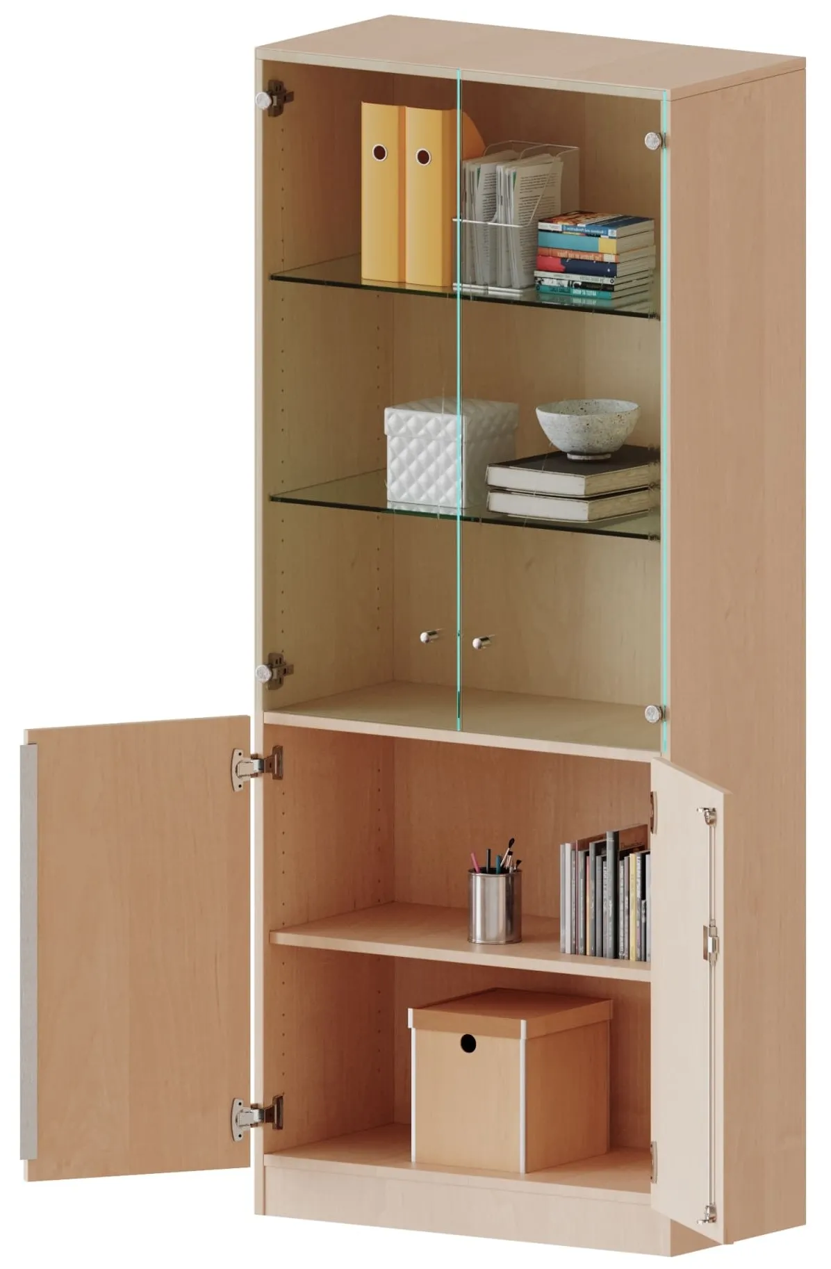 Kombischrank mit 5 Ordnerhöhen davon 3 mit Glasdrehtür, Höhe: 190 cm - EVO180 Serie