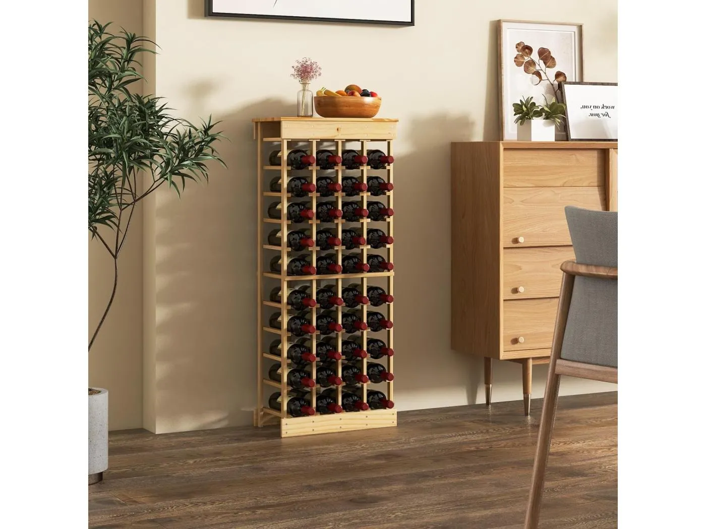 Weinregal Massivholz, Flaschenregal für 40 Flaschen, Weinständer Weinflaschenhalter Weinhalter für Küche, Speisekammer, Bar & Weinkeller VH33364