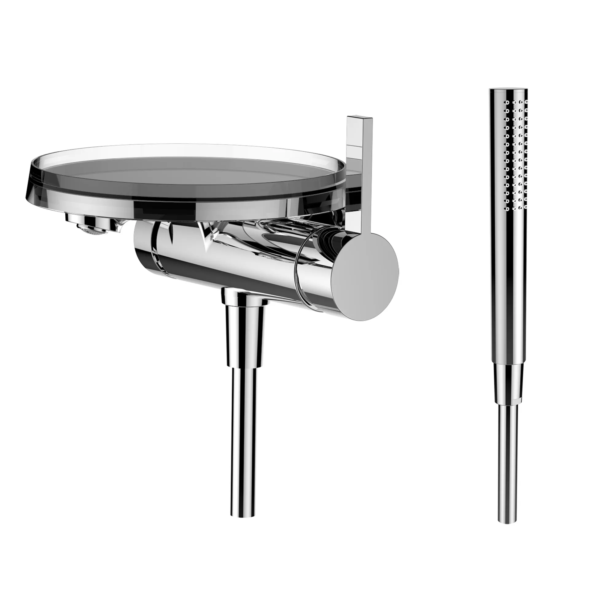 Einhebel-Wannenmischer Unterputz mit Deko Disc (transparent) Kartell für SIMIBOX 1-Point mit Zubehör Kunststoffschlauch 1800 mm und Handbrause TwinStick chrom