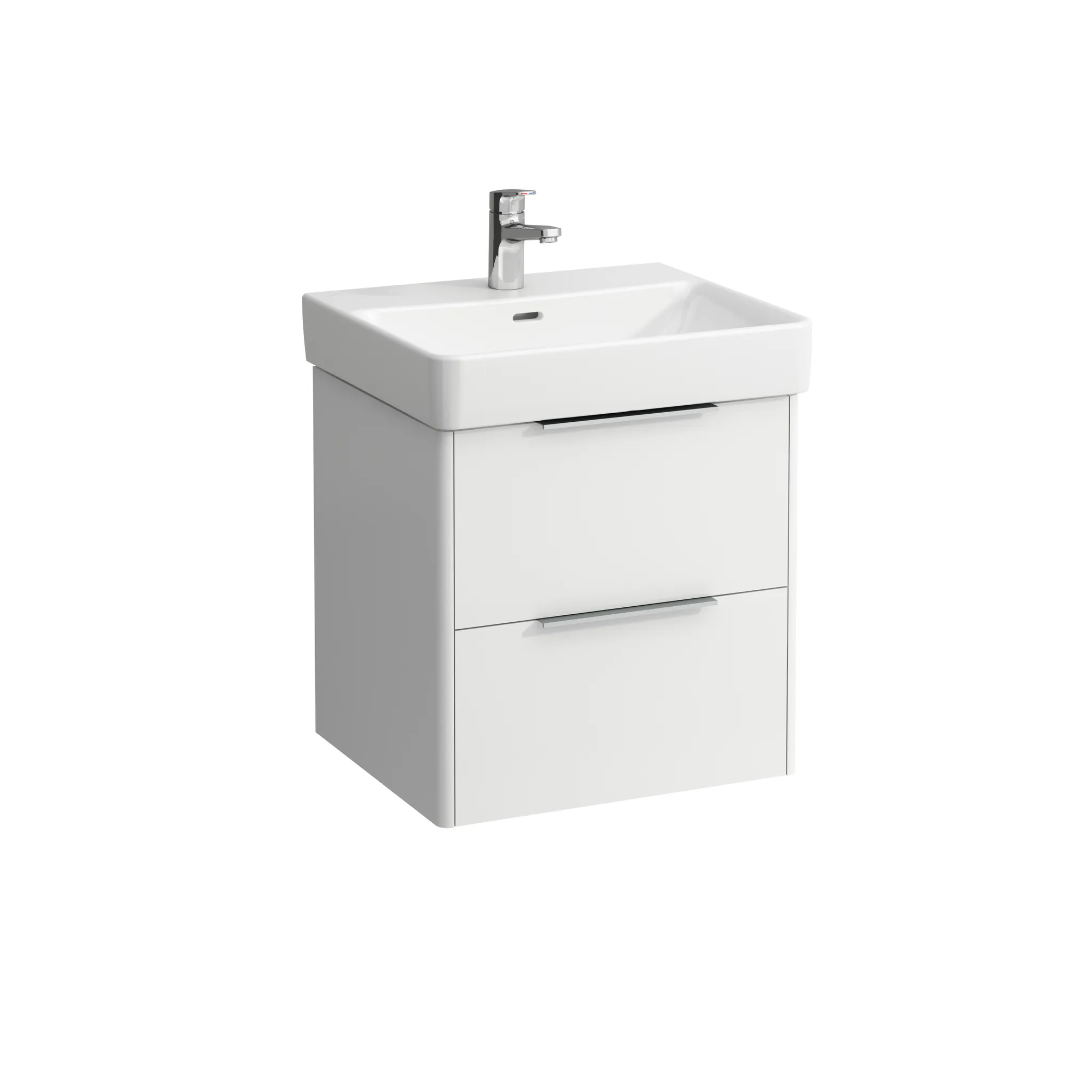 Waschtischunterbau BASE für PRO S 438x520x515 2 Schubladen mit Griff aluminium eloxiert für Waschtisch H810962 weiß matt
