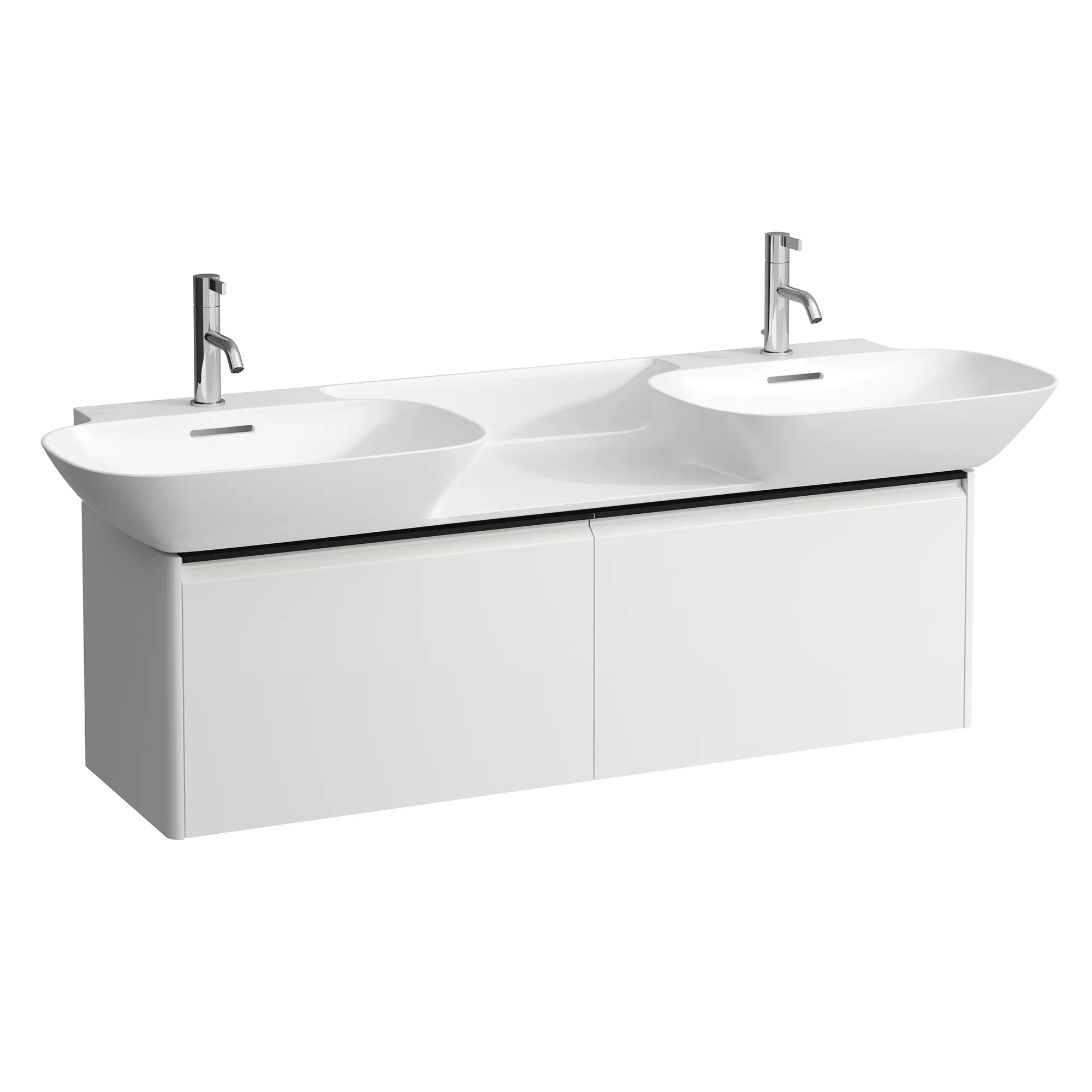 Waschtischunterbau BASE für INO 348x1170x362 2 Schubladen mit Griff Aluminium schwarz für Doppelwaschtisch H814304 weiß matt