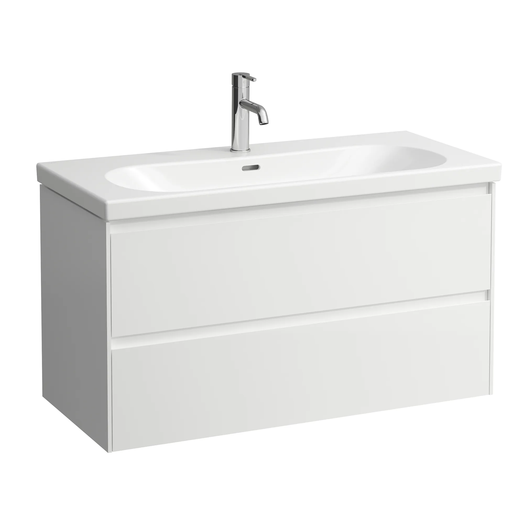 Waschtischunterbau LANI 442x984x515 mit 2 Schubladen integrierter Griffleiste Vollauszug und Soft-Close für Waschtisch LUA H810089, Kartell • H810337, LIVING CITY H818437 weiß matt
