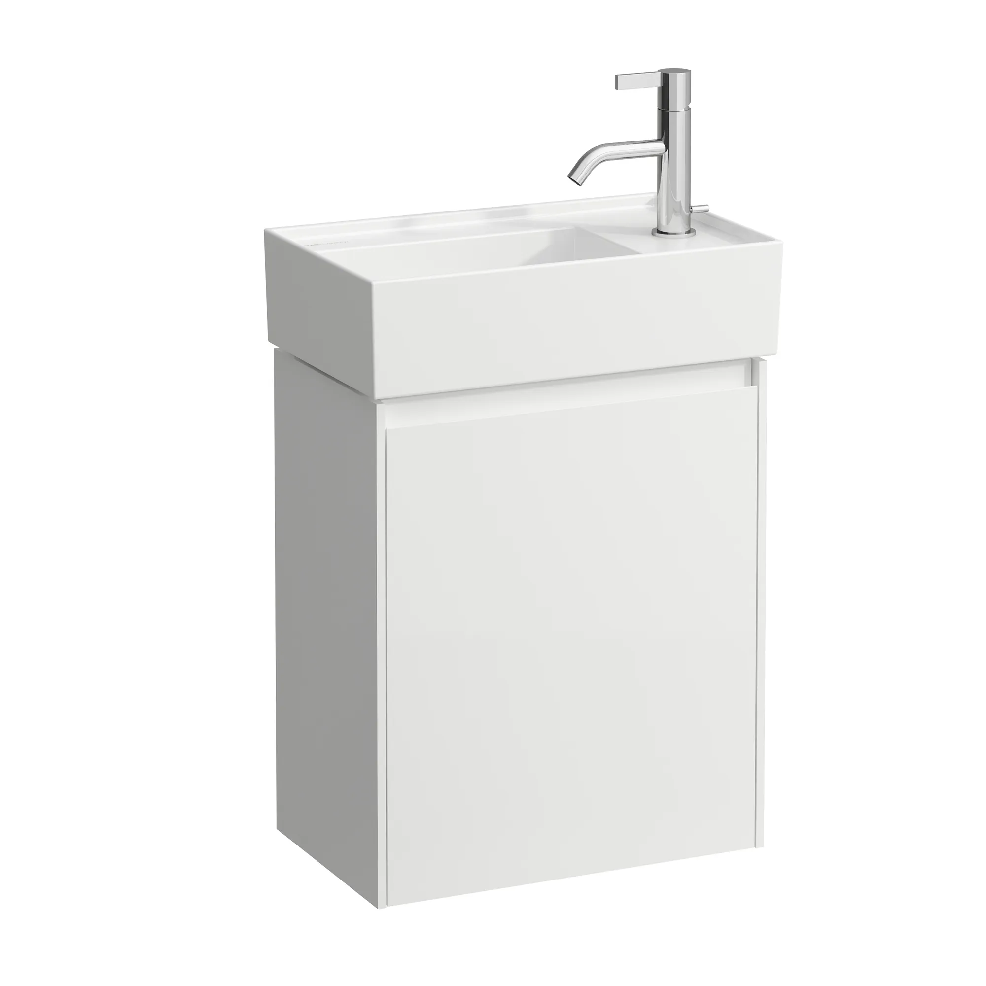 Waschtischunterbau LANI 270x437x515 1 Tür Scharnier rechts integrierte Griffleiste und Soft-Close 1 Glasablage (fix) für Waschtisch Kartell • H815334 weiß matt