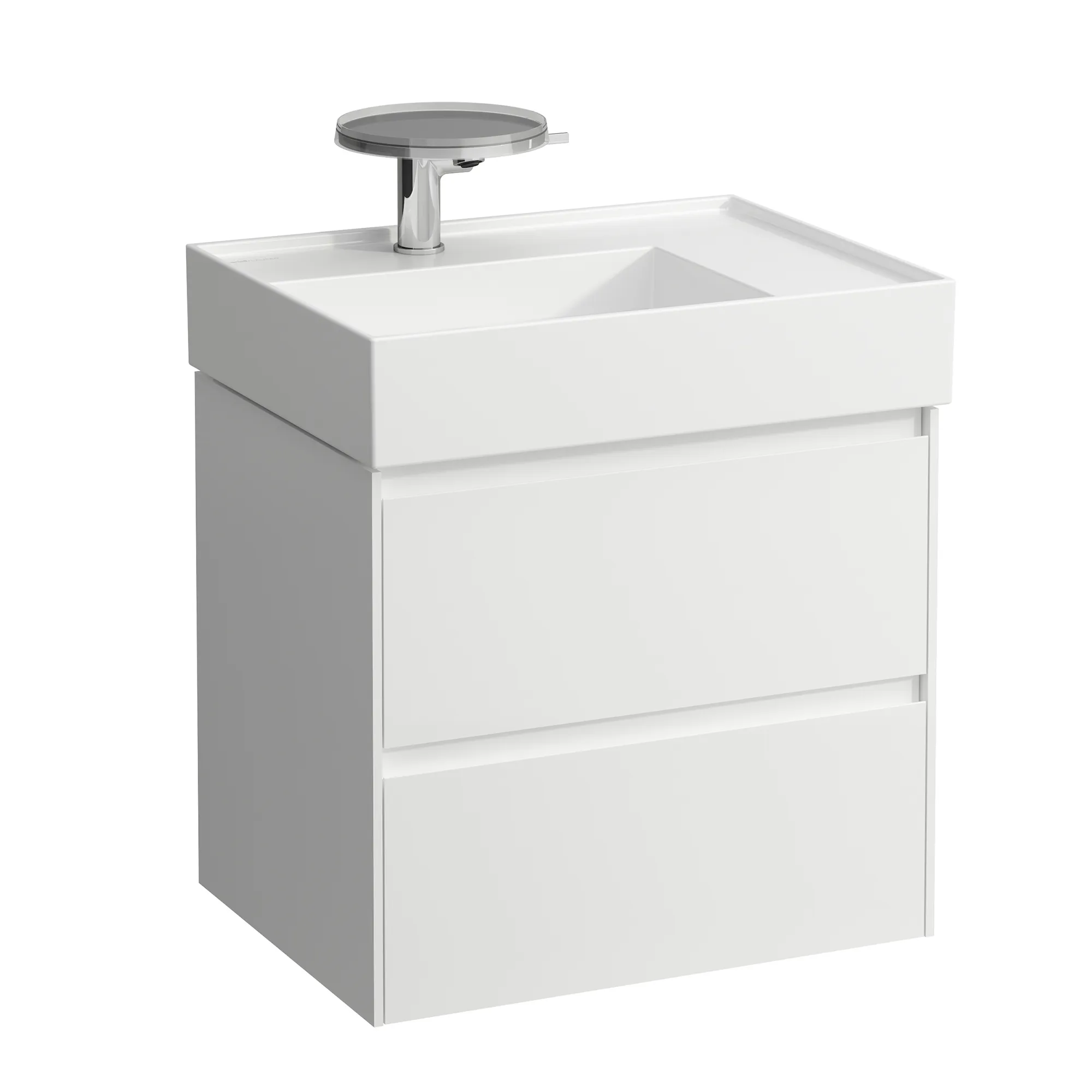 Waschtischunterbau LANI 448x584x515 mit 2 Schubladen integrierter Griffleiste Vollauszug und Soft-Close für Waschtisch Kartell • H810334 weiß matt