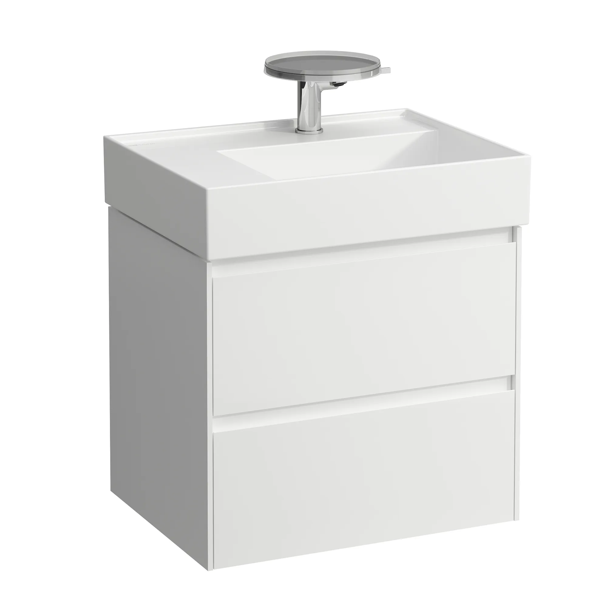 Waschtischunterbau LANI 448x584x515 mit 2 Schubladen integrierter Griffleiste Vollauszug und Soft-Close für Waschtisch Kartell • H810335 weiß matt