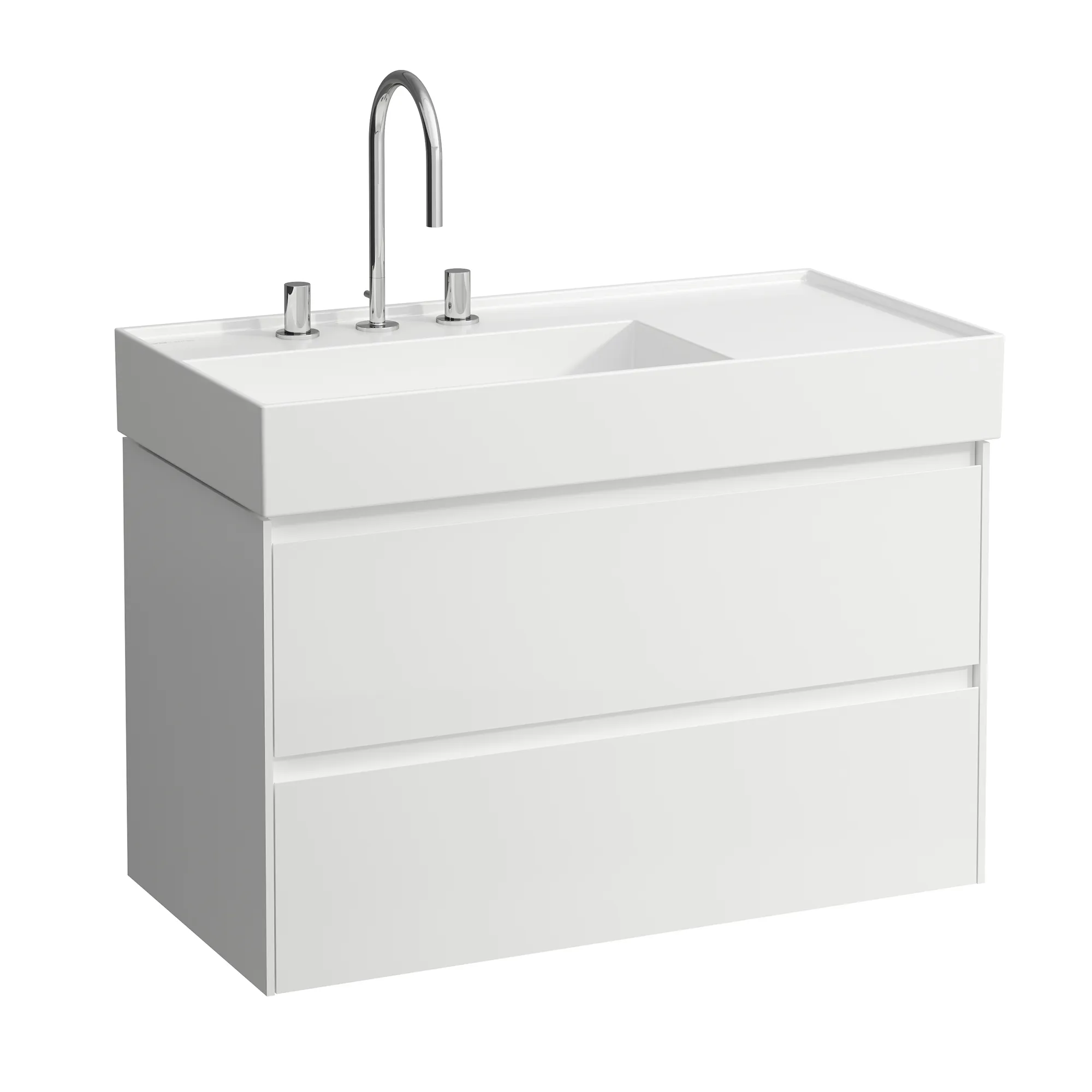 Waschtischunterbau LANI 448x882x515 mit 2 Schubladen integrierter Griffleiste Vollauszug und Soft-Close für Waschtisch Kartell • H810338 weiß matt