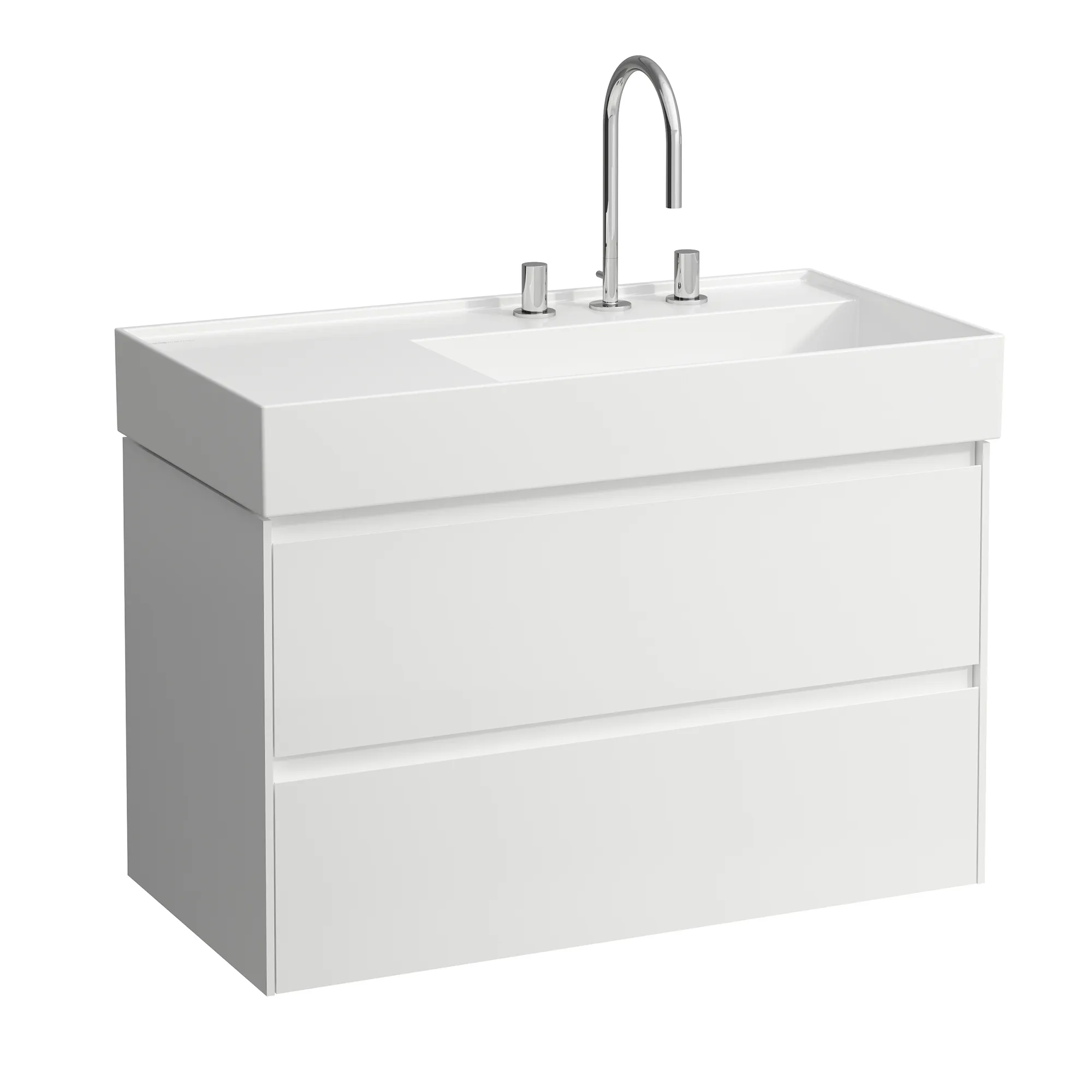 Waschtischunterbau LANI 448x882x515 mit 2 Schubladen integrierter Griffleiste Vollauszug und Soft-Close für Waschtisch Kartell • H810339 weiß matt