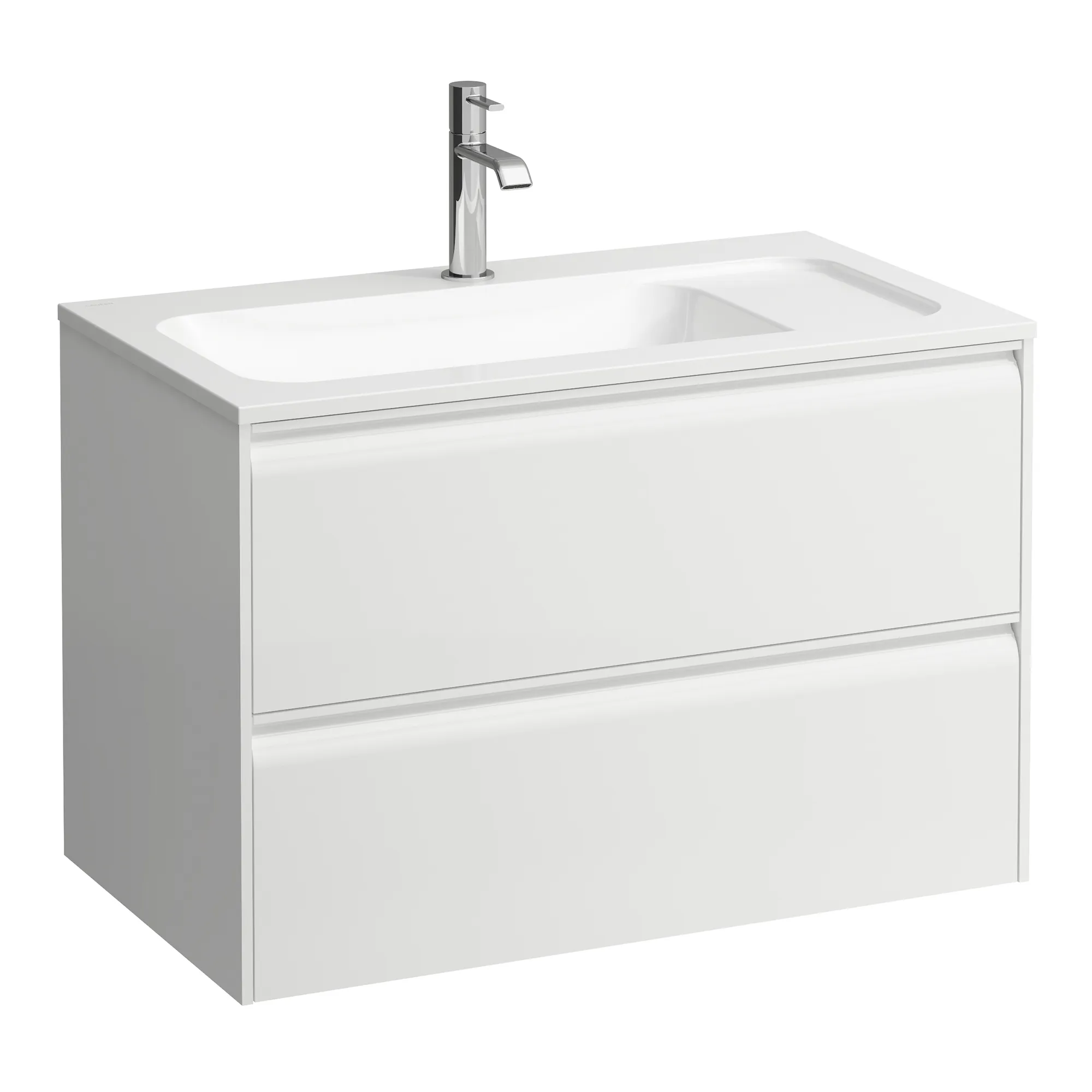 Waschtischunterbau, MEDA, 442x772x504, mit 2 Schubladen, 1 Ordnungssystem, integrierte Griffleiste, Vollauszug und Soft-Close, für Möbelwaschtisch MEDA H814117 (80 cm), weiß matt