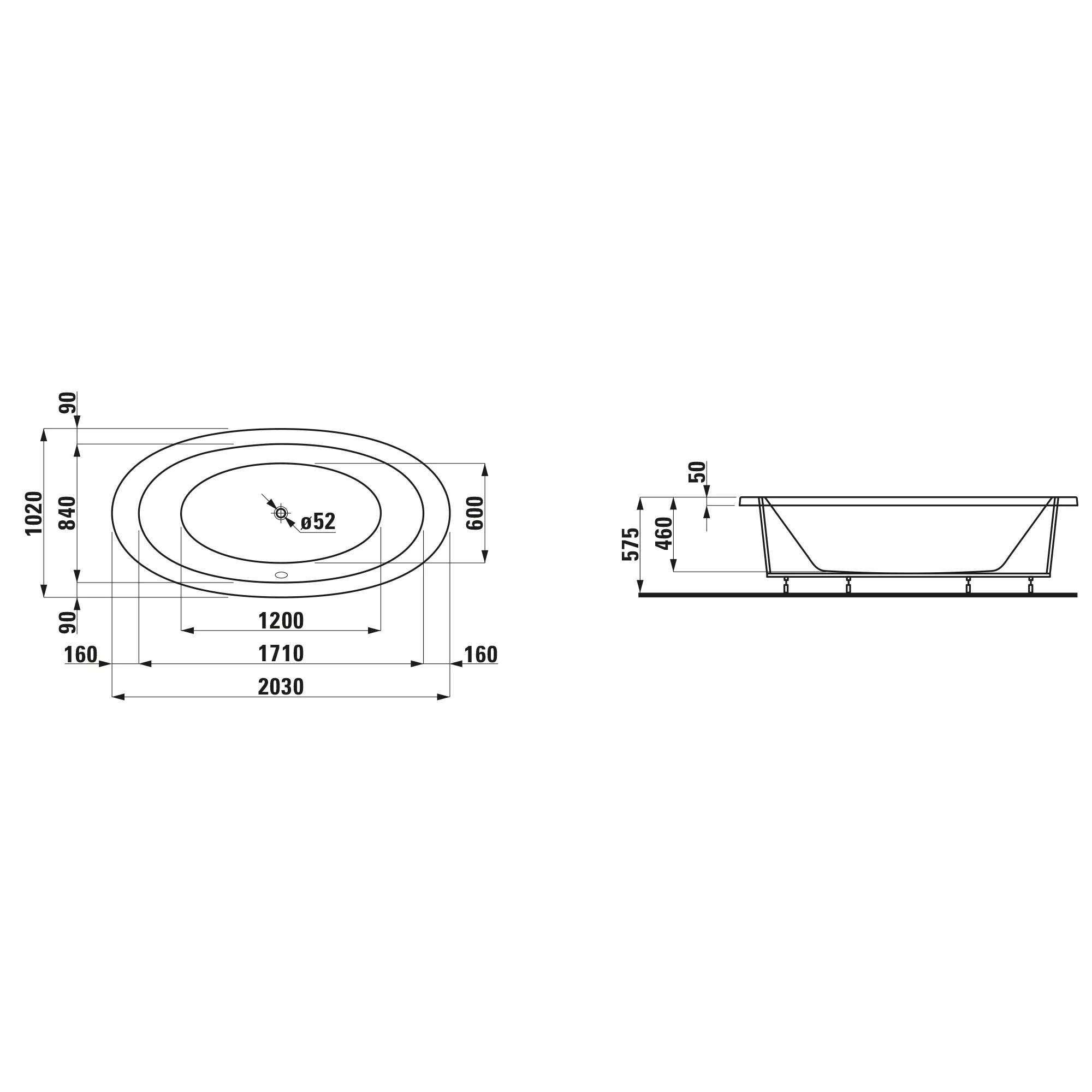 Laufen Badewanne „Ilbagnoalessi“ oval 2030 × 1020 mm in Weiß