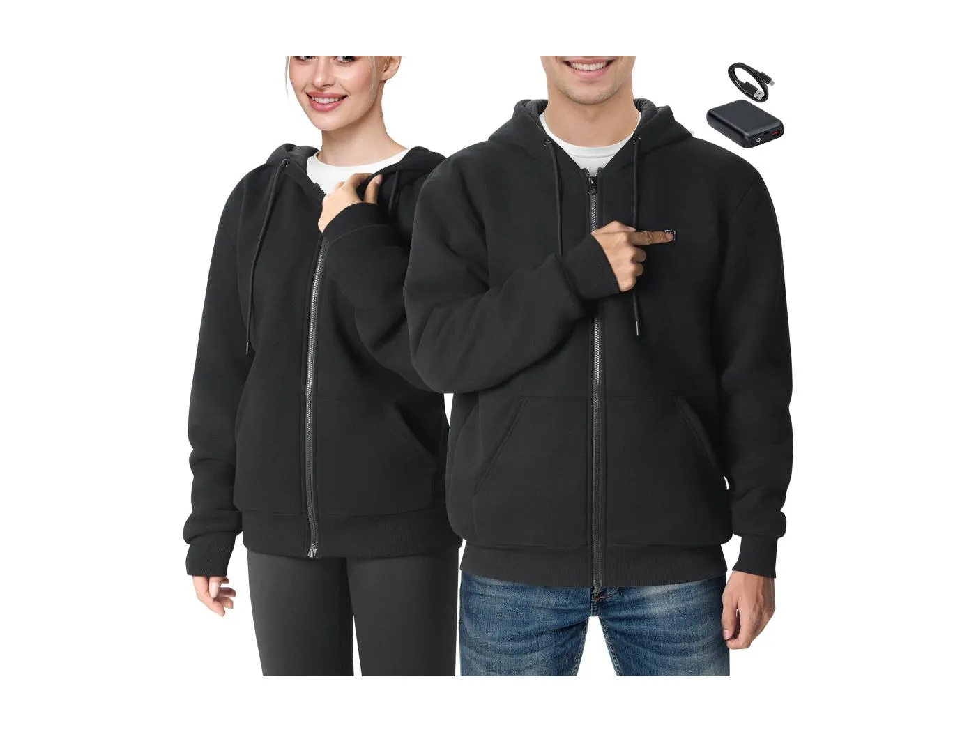 Wärmender Kapuzenpullover SucceBuy, 7,4 V, 5 Heizzonen, Unisex-Zipperjacke, Schwarz, Größe XL