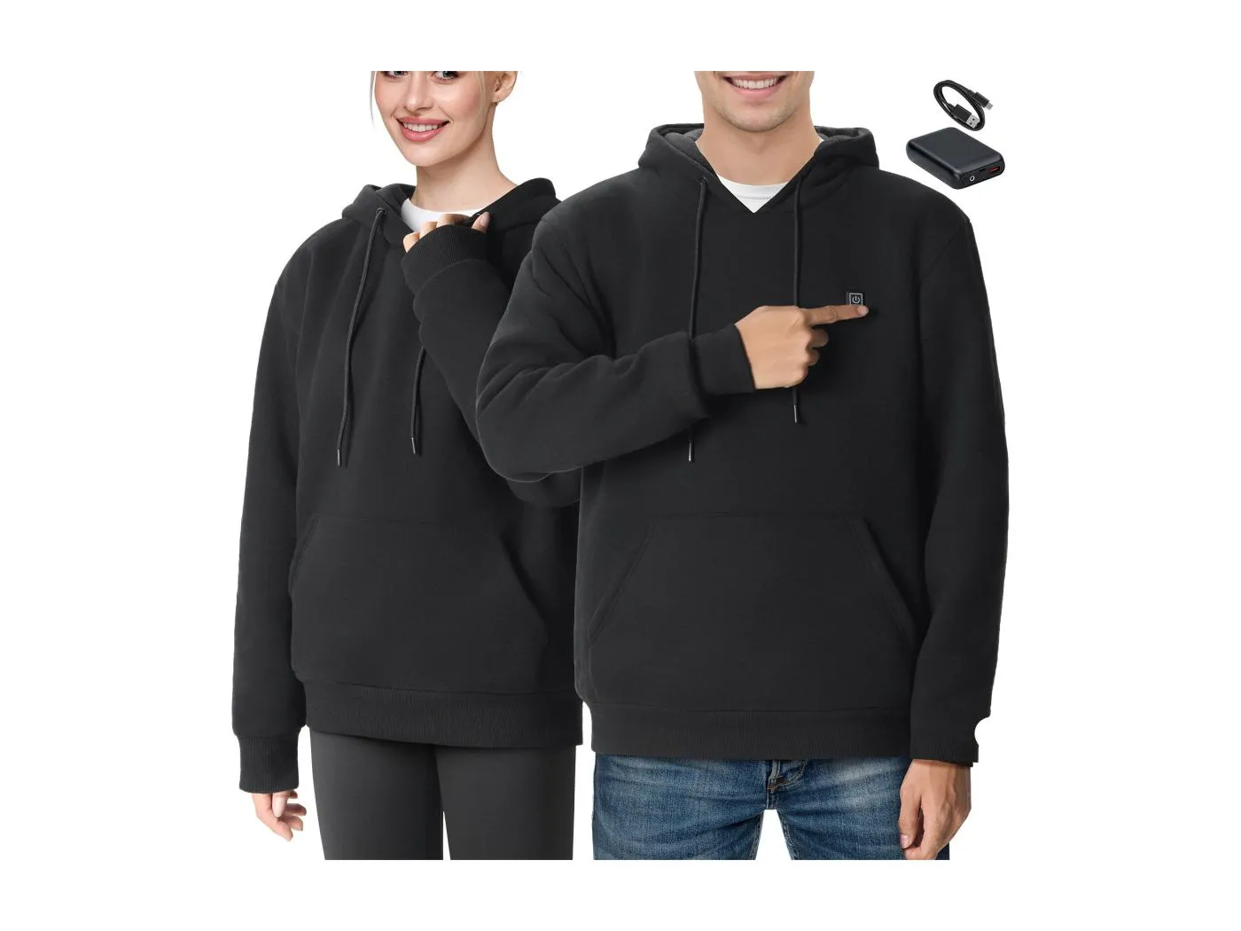 Beheizter Kapuzenpullover SucceBuy, 7,4 V, Unisex-Elektro-Sweatshirt, 5 Heizzonen, Schwarz, Größe M