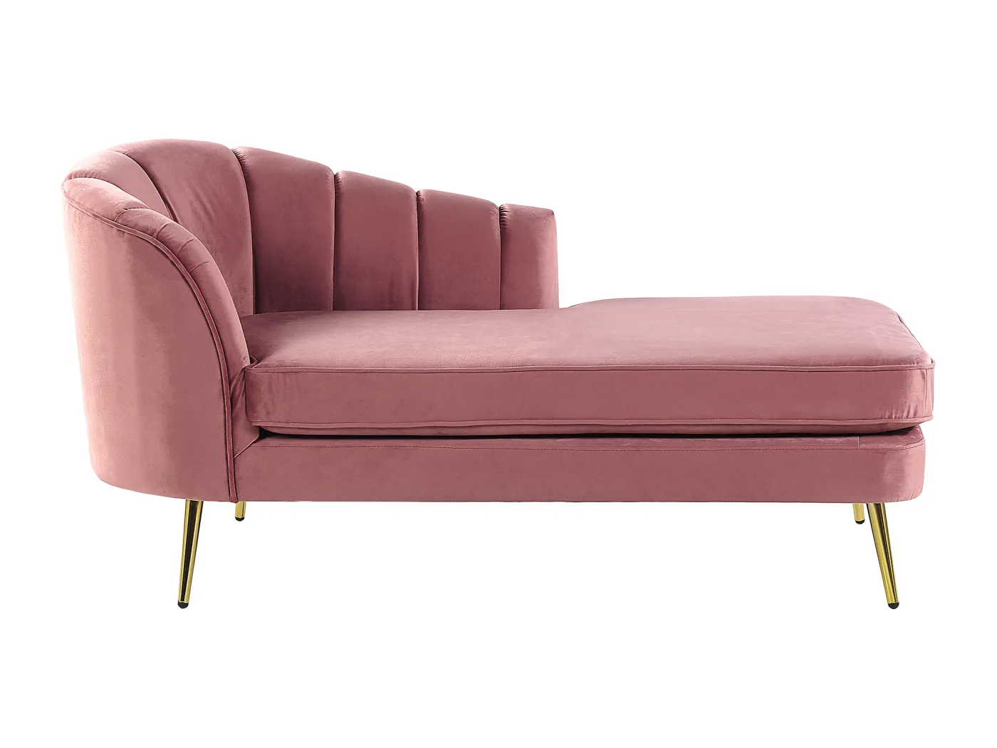 Chaiselongue Samt rosa links mit Lehne Muschelform Metallbeine gold Glam Allier