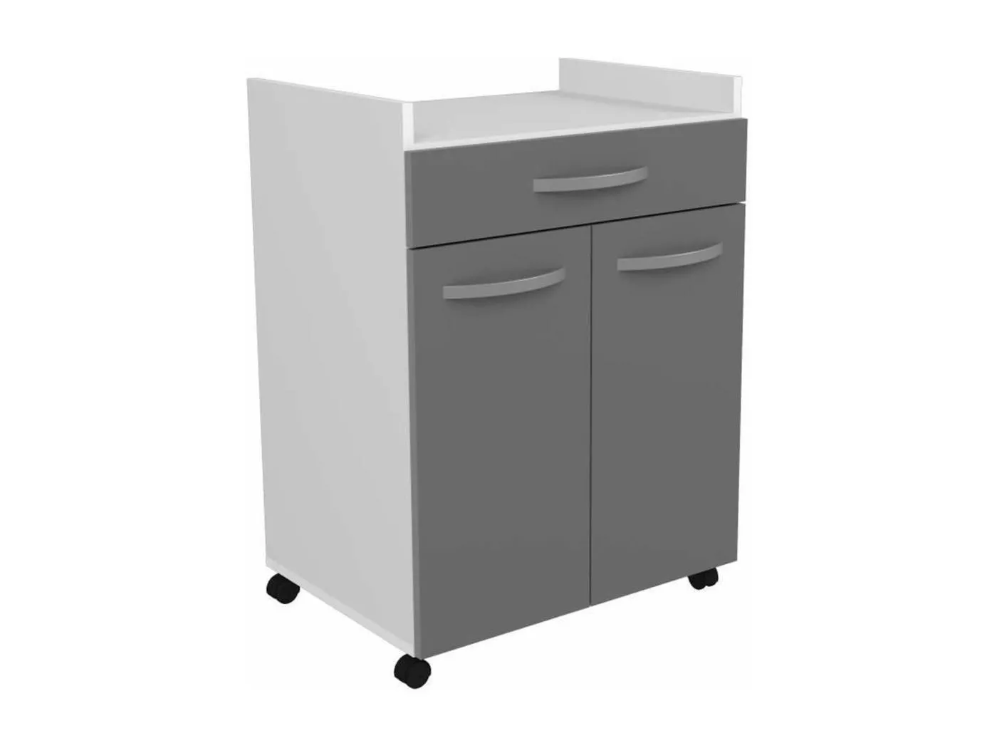 60cmWagen – 1 Schublade und 1 Tür – 60 x 44 x 81 cm – glänzende graue Farbe