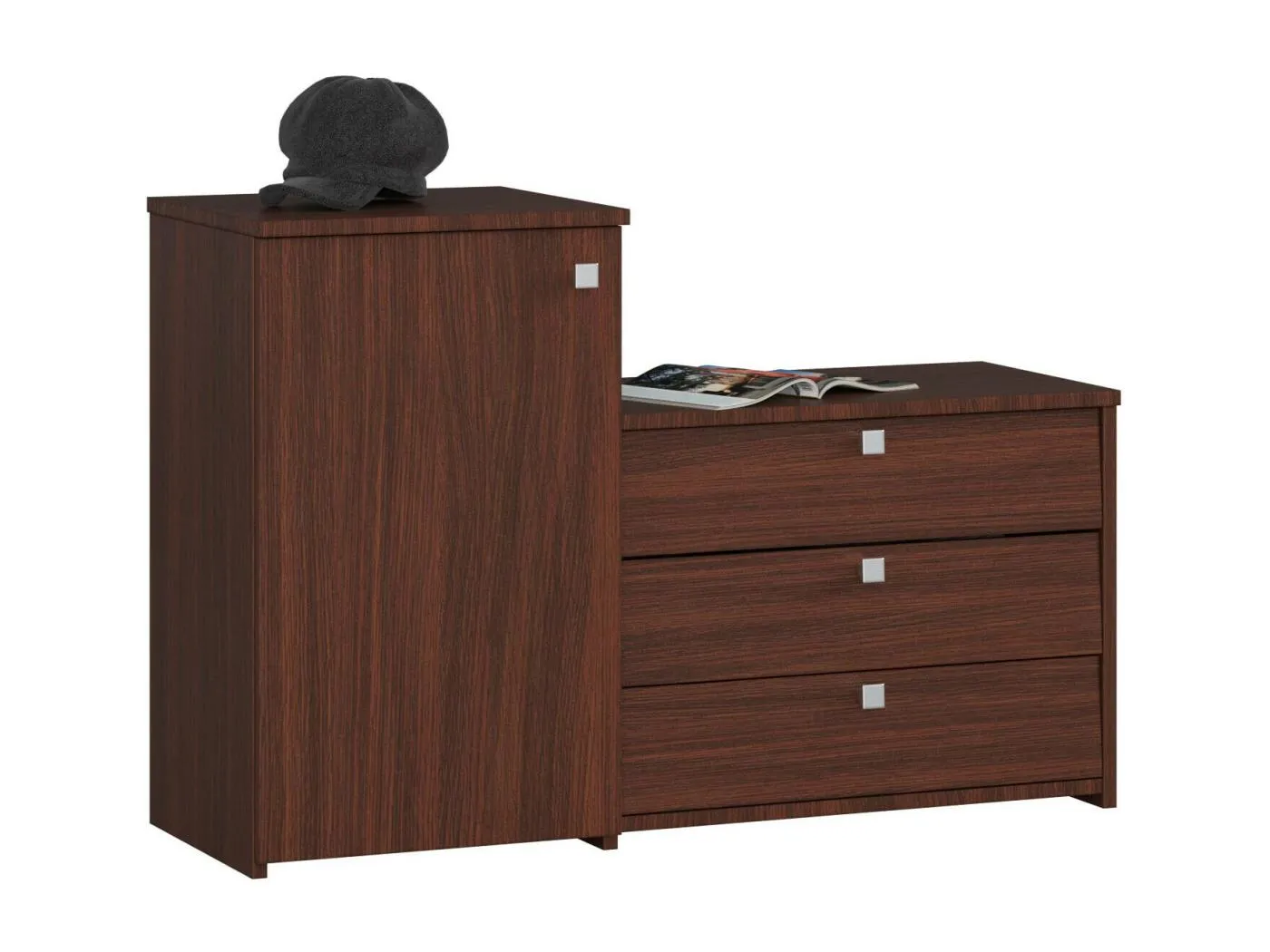 2-in-1 Garderobenkommode und Schuhschrank AKORD S16 in der Farbe Wenge mit 4 Schuhkipper B98,4 x H68 x T33 cm Gewicht 24,9 kg