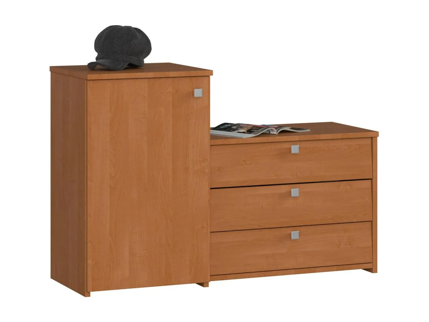 2-in-1 Garderobenkommode und Schuhschrank AKORD S16 in der Farbe Erle mit 4 Schuhkipper B98,4 x H68 x T33 cm Gewicht 24,9 kg