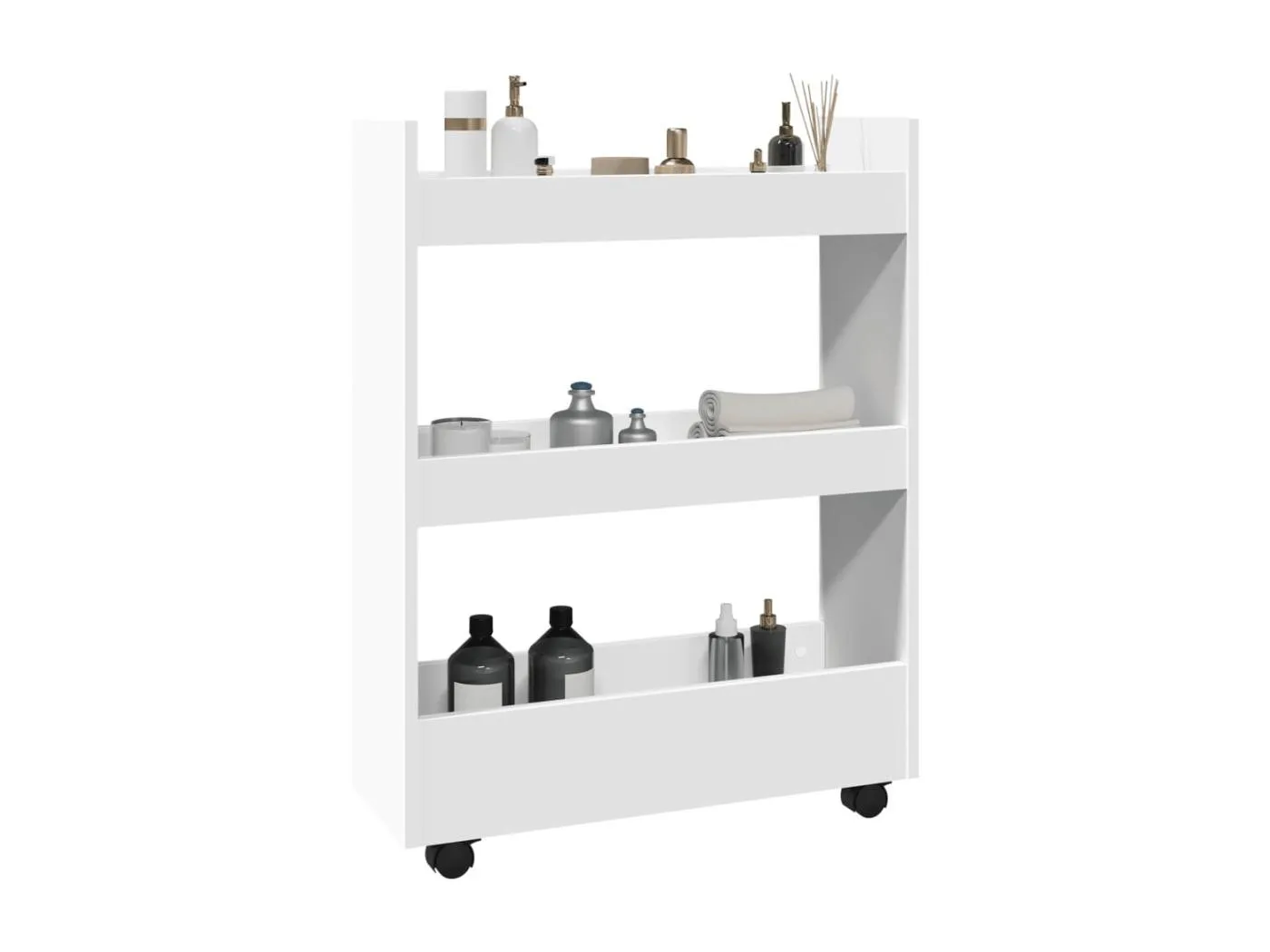 Aufbewahrungswagen Schmal 3 Etagen Weiß Holzwerkstoff