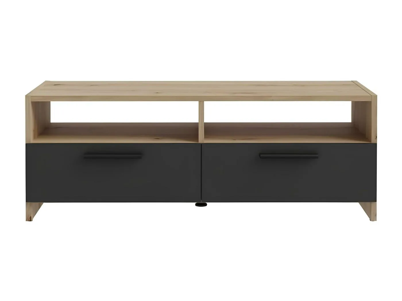 Modernes TV-Möbel Eiche und Schwarz 2 Klappflügeltüren 2 Fächer 95 cm PILVI
