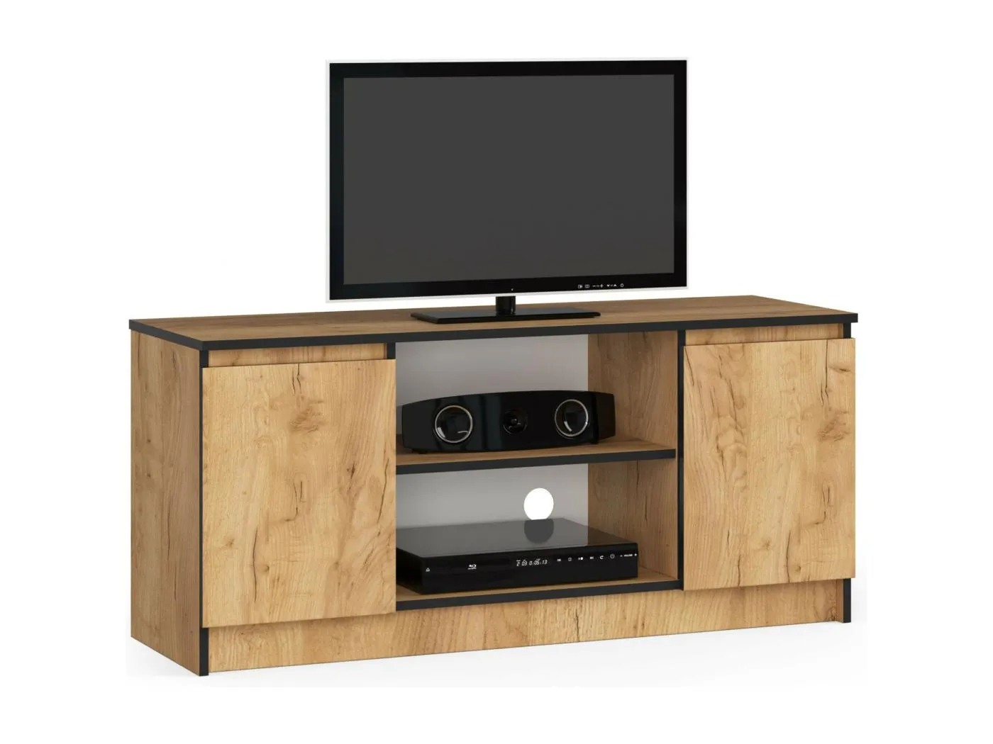 TV Schrank AKORD Fernsehkommode 120 cm Eiche Craft 2 Türen 2 Ebenen B120 x H55 x T40 cm