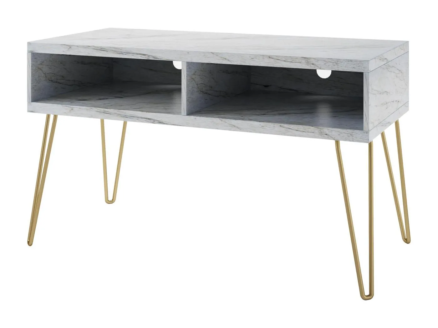 Athena | TV-Ständer mit 2 Fächern in Marmoroptik Weiß